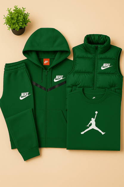 NK™ – Completo grigio 4 pezzi: felpa con cappuccio, joggers, piumino smanicato e T-shirt