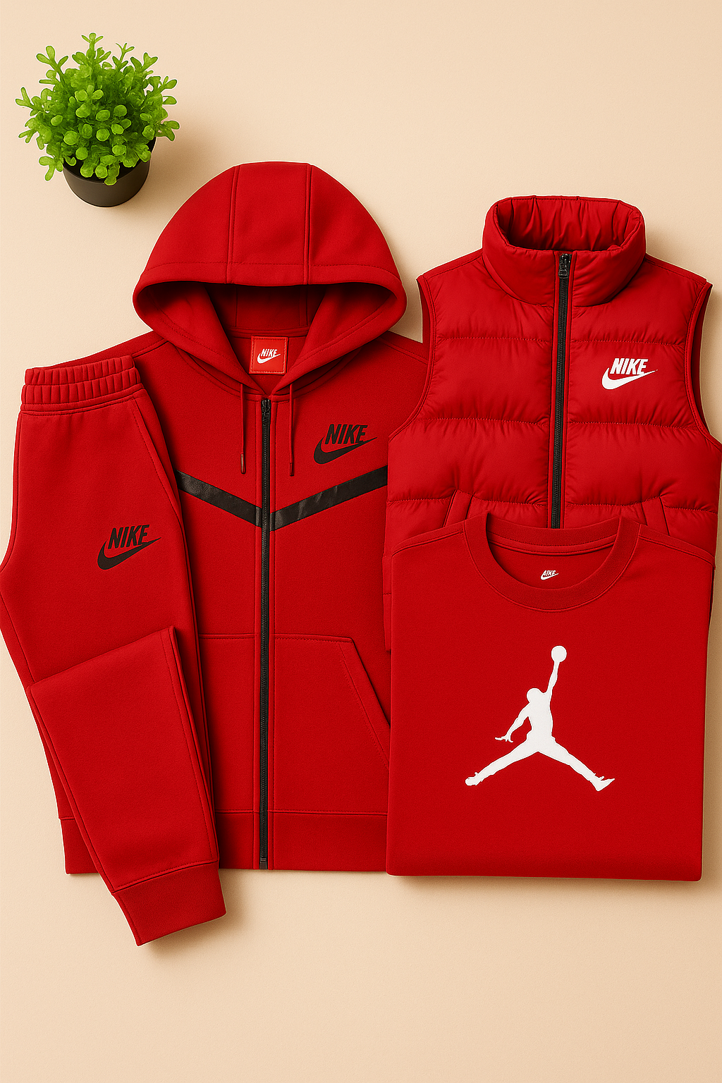 NK™ – Completo grigio 4 pezzi: felpa con cappuccio, joggers, piumino smanicato e T-shirt